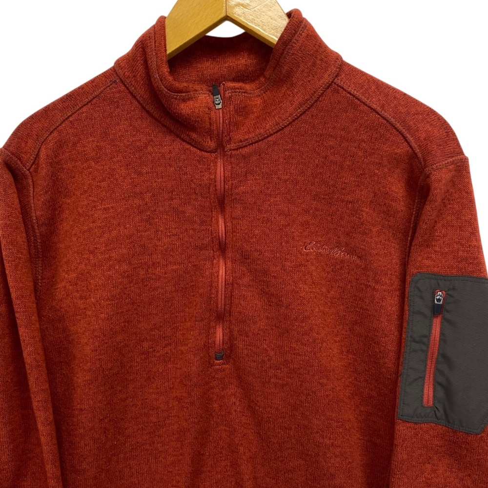 Eddie‎ Bauer Men's XL Burnt Orange Heathered Fleece 1/4 Zip Pullover Sweater